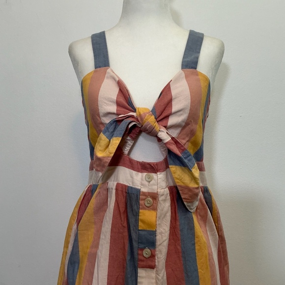 Madewell Tie-Front Sherbert Striped Cotton Midi Dress Size 6 - Picture 4 of 11